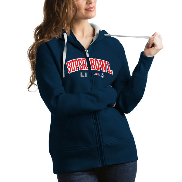 New England Patriots Antigua Women's Super Bowl LI Bound Victory Full-Zip Hoodie - Navy